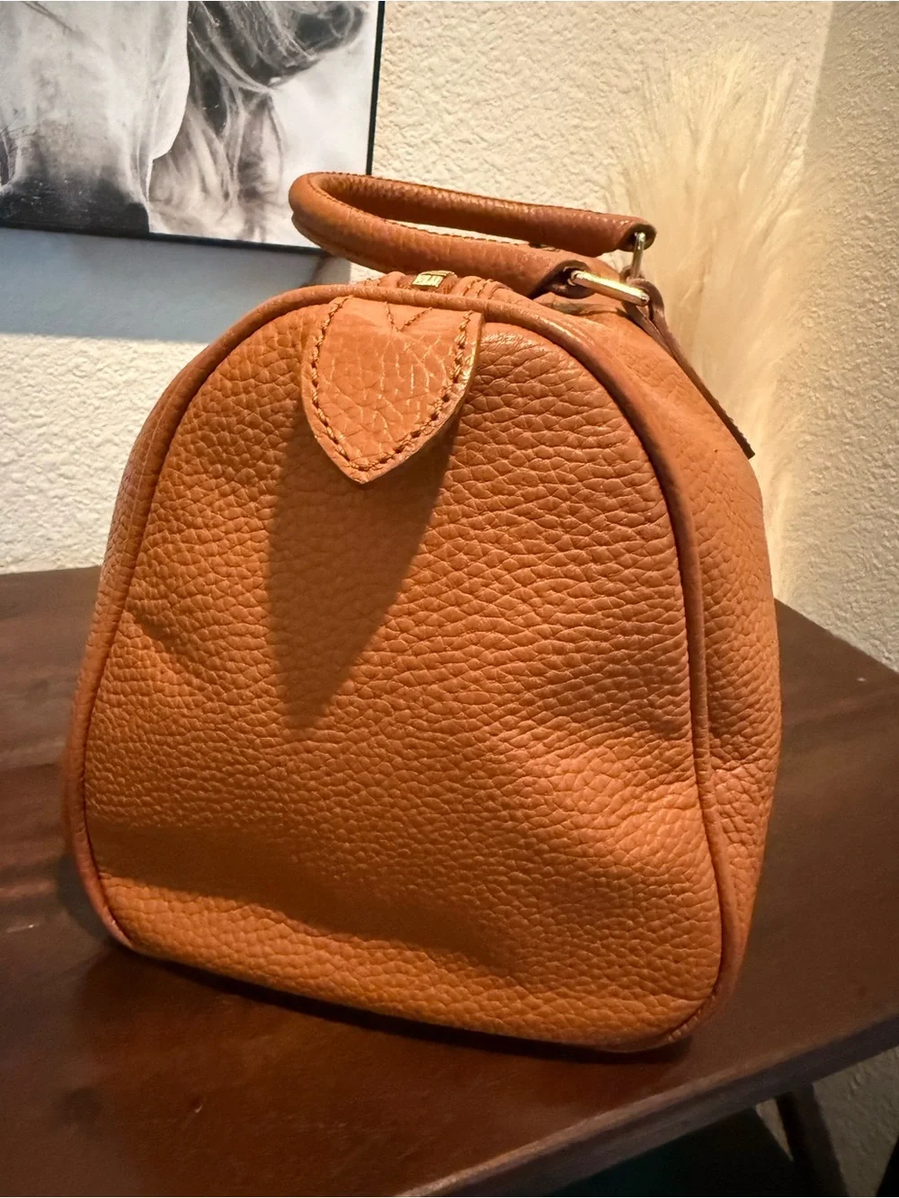 Dooney & Bourke Tan Pebbled Leather Satchel with Detachable Strap